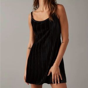 American Eagle Outfitters Faux Velvet Black Mini Dress